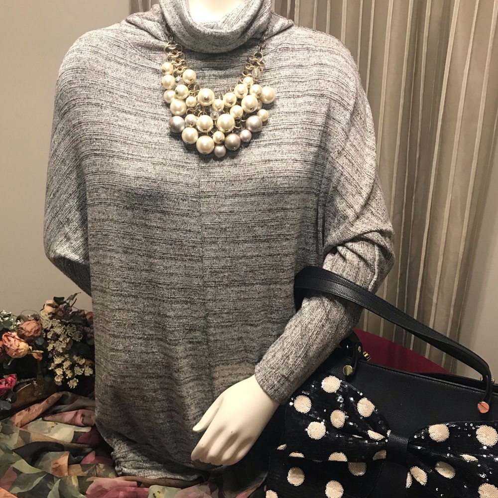 Tunic length LB turtleneck sweater with gold bling
